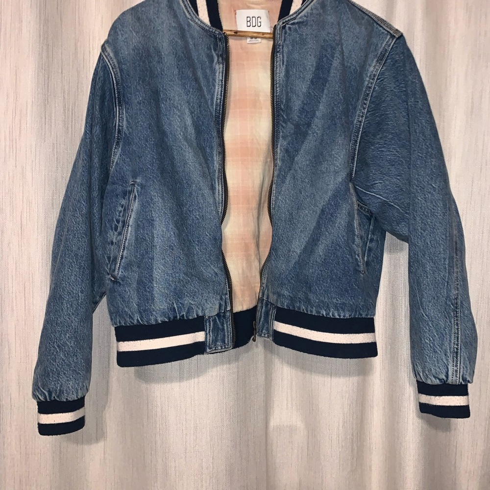 BDG Blue Denim Jacket with Striped Details